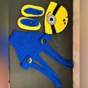 Handmade Blue and Yellow Minion Crochet Baby Outfit/Costume
